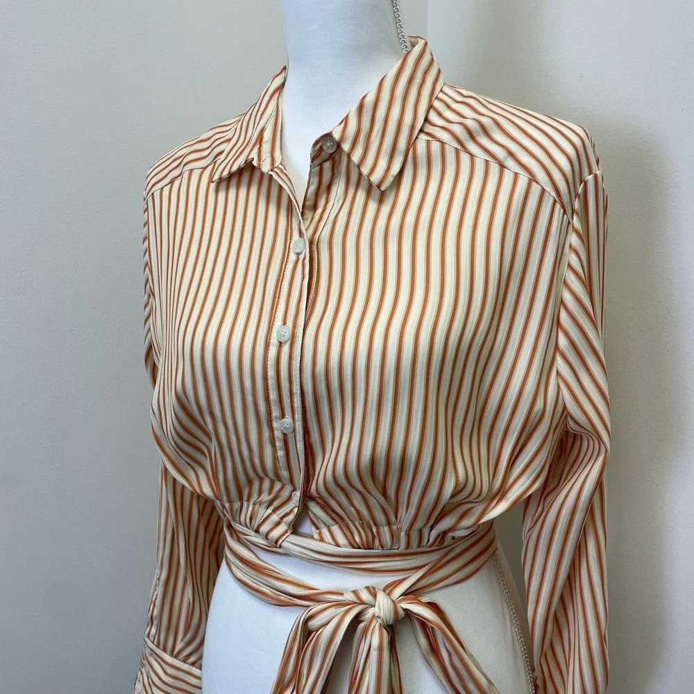 Free People My Everything Wrap Top M Striped Crop Rust Orange Blouse Bohemian